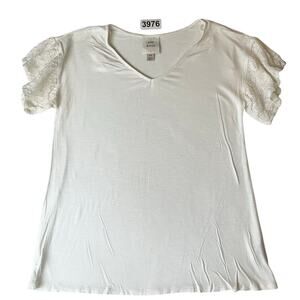 Knox Rose Women Blouse size XS White ShortSleeve Lace Sleeve V-neck Basic